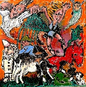 L'Acrobate - huile et marc de café sur papier marouflé sur bois - 40 x 40 cm - 2009